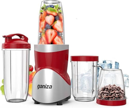 Smoothie Blender, Ganiza Blenders for Smoothies with 15-Piece Blender and Grinder Combo, 4 BPA-Free Personal Blender Cup, for Shakes, Protein Drinks, Fruit Vegetable Drink, Nuts, Spices, Coffee Beans