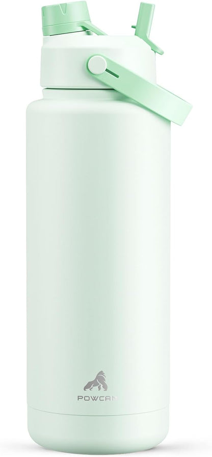 POWCAN 26 oz Insulated Water Bottle with 2-in-1 Straw and Spout Lid, Keep Cold 24H, Leak-Proof, Fits in Car Cup Holder, Stainless Steel Water Bottle for Sports, Travel, and School (Cotton Candy)