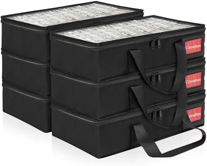 4 Pack-DVD Storage Boxes, PVC Clear Lid, DVD Case Holder Organizer with Index Labels-15.4"x 5.5"x 7.9" DVDs Storage Holder Bags for DVDs, CDs, Video Games, Books, Each Hold up to 25 DVDs Jewel Cases