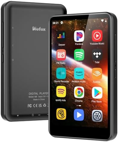 80GB MP3 Player with Bluetooth and WiFi, 4-inch Touch Screen MP3 Player with Bluetooth ， with Spotify, SpotifyKids, Audible, Andora, Amazon Player, MP4&MP3 Player up to 1TB Black