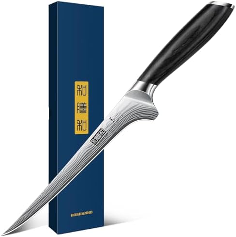 HOSHANHO Fillet Knife 7 Inch, Razor Sharp Boning Knife for Meat Poultry Chicken Cutting, Japanese High Carbon Powder Steel Fish Knife with Flexible Blade and Pakkawood Handle