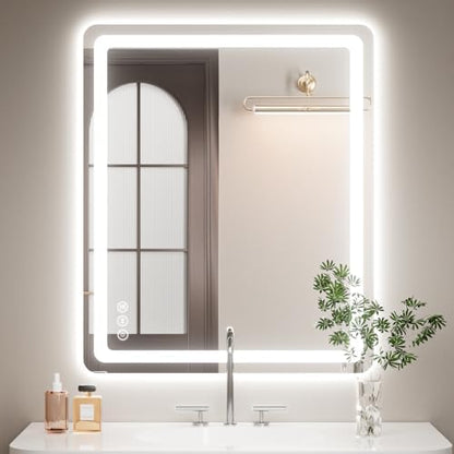 Lmsedf 24" x 32"Rectangle LED Bathroom Mirror with Lights, Backlit & Front Lighted, Wall-Mounted Vanity Mirror 3000K/4000K/6000K, Memory Functions, Anti-Fog, Dimmable Smart Mirror