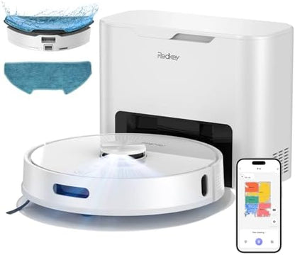 Redkey R10 Robot Vacuum, 3-in-1 Vacuum Robot with Suction Station and Mop, LiDAR Navigation, Powerful 4000Pa Suction Power, 4L Dust Bag, 90 Days Hands-Free Cleaning, Ideal for Pet Hair Cleaning