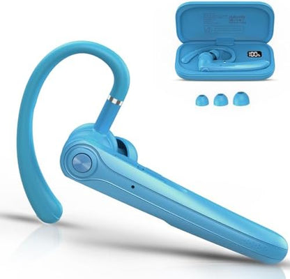 Bluetooth Headset, Wireless Bluetooth Earpiece with ENC Noise Canceling Mic, 120Hrs Talk Single-Ear Headphones, LED Display, IP7 Waterproof Hand-Free Earphone for Business/Trucker/Driver, Red