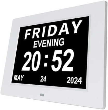 [2025 Newest] Digital Day Calendar Clocks 3 Medicine Reminders Extra Large 8 Inch Non-Abbreviated Day Date Month Dementia Senior Clock for Eldarly Memory Loss Vision Impaired Clock