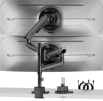 monTEK Premium Aluminum Monitor Arm for 17–57” Ultrawide Screens up to 59 lbs, USB 3.0 Dual Desk Mount with Adjustable Gas Spring, Quick-Release Plate, 10-Min Assembly, Clamp/Grommet, Max VESA 100x100