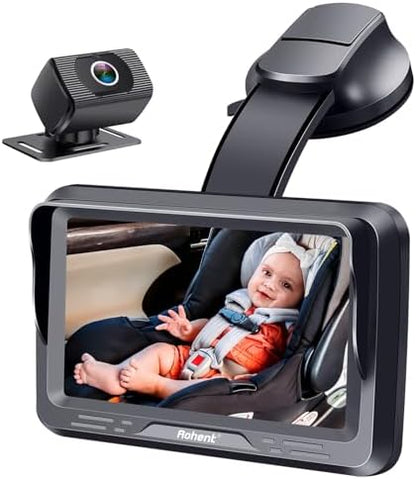 Rohent Baby Car Camera HD 1080P - Rear-Facing Infant Monitor with Night Vision Car Camera for Baby 150° Wide-Angle Lens Anti-Glare Screen Easy Install 360° Adjustable Display