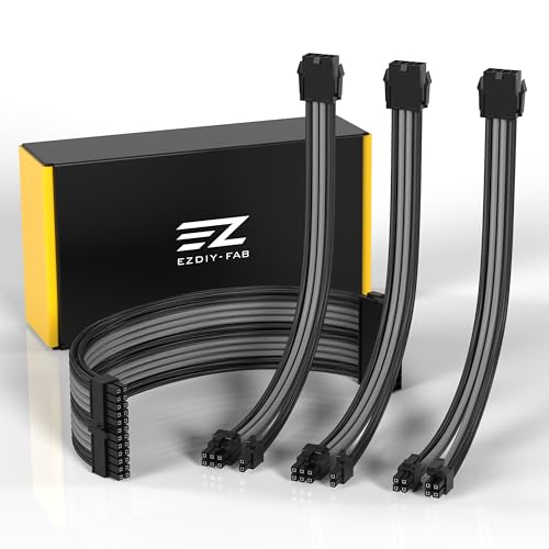EZDIY-FAB PSU Extension Cable Sleeved Custom Mod PC Power Supply Cable, Soft Nylon Braided with Comb Kit 24PIN/8PIN to 6+2Pin/ 8PIN to 4+4PIN-30CM 300MM - All White Edition