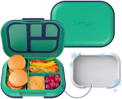 Bentgo Chill Kids Leak-Proof Lunch Box - 4-Compartment Bento Box with Built-In Ice Pack, 3.3 Cup Capacity, PFAS & BPA-Free, Microwave & Dishwasher Safe, Ideal Size for Ages 3 to 7 (Aqua)