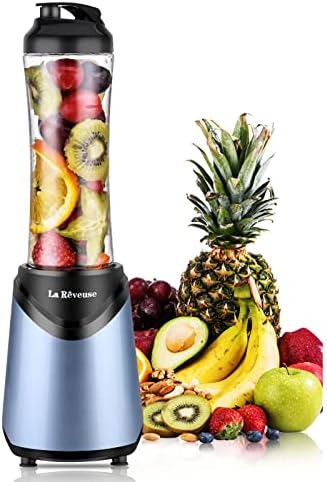 La Reveuse Smoothie Blender Personal Size 300 Watts with 2 Pieces 18 oz BPA-Free Travel Sports Bottles,Grey