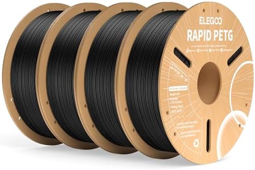 ELEGOO Rapid PETG Filament 1.75mm Black 1KG, 3D Printer Filament Max 600 mm/s High Speed Printing, Dimensional Accuracy +/- 0.02 mm Fit Most FDM Printer 1kg Cardboard Spool