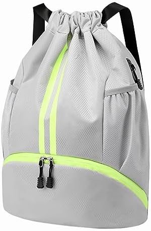 Hoedia Sports Drawstring Backpack - String Swim Gym Bag with Shoes Compartment and Wet Proof Pocket for Women/Men