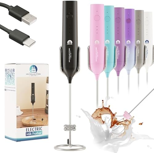 Powerful Milk Frother Handheld Foam Maker, Mini Whisk Drink Mixer for Coffee, Cappuccino, Latte, Matcha, Hot Chocolate, With Stand, Light Purple
