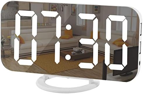 SZELAM Digital Clock Large Display, LED Alarm Electric Clocks Mirror Surface for Makeup with Diming Mode, 3 Levels Brightness, Dual USB Ports Modern Decoration for Home Bedroom Decor-Black