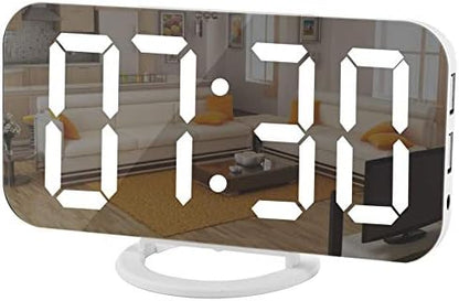 SZELAM Digital Clock Large Display, LED Alarm Electric Clocks Mirror Surface for Makeup with Diming Mode, 3 Levels Brightness, Dual USB Ports Modern Decoration for Home Bedroom Decor-Black
