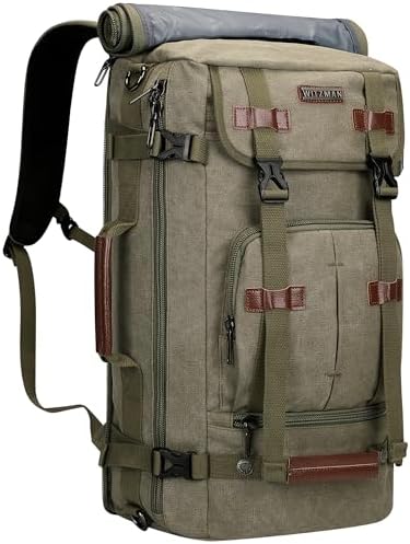 WITZMAN Canvas Backpack Vintage Travel Backpack Large Laptop Bags Convertible Shoulder Rucksack