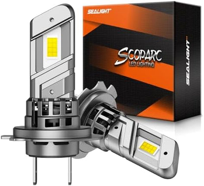 SEALIGHT H7 LED Headlight Bulbs, 800% Super Bright, 6500K Cool White Light Bulbs with Cooling Fan, 1:1 Mini Size H7 led headlight,H7 Halogen Replacement 3 Mins Plug-N-Play, Pack of 2