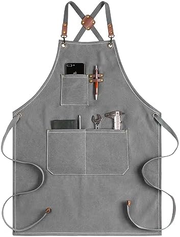 CONTAIL Chef Apron for Men Women,Canvas Aprons with Pockets-Cross Back Kitchen Apron for Cooking Grilling Baking BBQ Barber