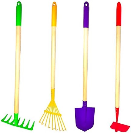 G & F Products 10018 JustForKids Kids Garden Tool Set Toy, Rake, Spade, Hoe and Leaf Rake, Reduced Size, 4-Piece