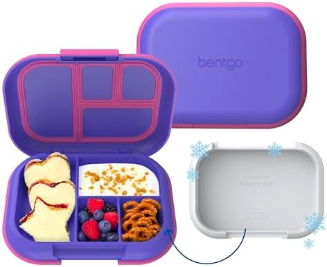 Bentgo Chill Kids Leak-Proof Lunch Box - 4-Compartment Bento Box with Built-In Ice Pack, 3.3 Cup Capacity, PFAS & BPA-Free, Microwave & Dishwasher Safe, Ideal Size for Ages 3 to 7 (Aqua)