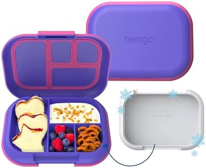 Bentgo Chill Kids Leak-Proof Lunch Box - 4-Compartment Bento Box with Built-In Ice Pack, 3.3 Cup Capacity, PFAS & BPA-Free, Microwave & Dishwasher Safe, Ideal Size for Ages 3 to 7 (Aqua)