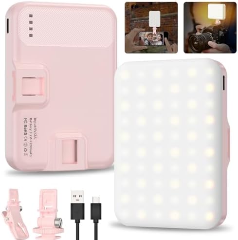 Anautin Selfie Light, 60 LED 2200mAh Rechargeable Clip Fill Video Light (Black)
