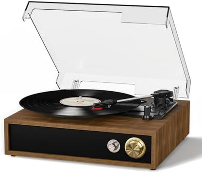 Record Player, FYDEE Vinyl Player with Bluetooth 3-Speed Turntable for Vinyl Records (33/45/78 RPM) with Built-in Bluetooth Receiver & Transmitter, RCA Out/USB in, Dust Cover (Ebony)