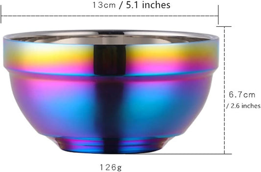304 Stainless Steel Bowl Set of 4, Double-Walled Heat Insulation Anti-Scalding Kitchen Soup Bowls, Drop Resistance Children Bowl Salad Bowl Set for Mixing (Large, Rainbow) - PuriLite