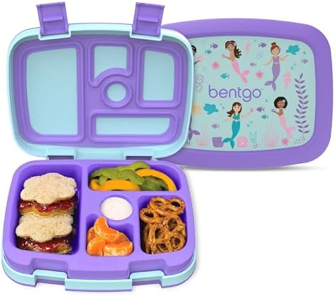 Bentgo Kids Prints (Unicorn) - Leak-Proof, 5-Compartment Bento-Style Kids Lunch Box - Ideal Portion Sizes for Ages 3 to 7 - BPA-Free and Food-Safe Materials