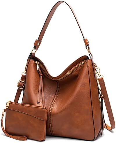 Hobo Bags for Women Handbags Purse Ladies Boho Shoulder Bag Crossbody Purses PU Leather Brown 2PCS