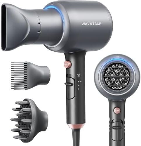 Wavytalk Hair Dryer with Diffuser, Blown Away Ionic Blow Dryer | 1875W Fast Drying, 3 Attachments for All Hair Types, Ceramic Technology, Compact Design, Lightweight and Quiet