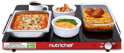 NutriChef Electric Warming Tray, 21" x 16" Glass Food Warmer for Buffets