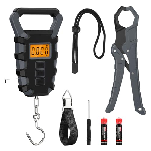 ORIA Fish Scale Digital, Fishing Scale, Fish Scale with Ruler and Fish Gripper, 110lb/50kg Baggage Weighing Scale, Backlit LCD Display (Orange)