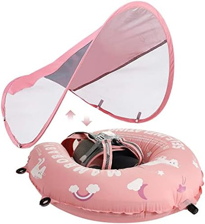 Mambobaby Baby Swim Float with Canopy, Non-Inflatable Solid Baby Float, Upgrade Soft Skin-Friendly Material Infant Swim Float