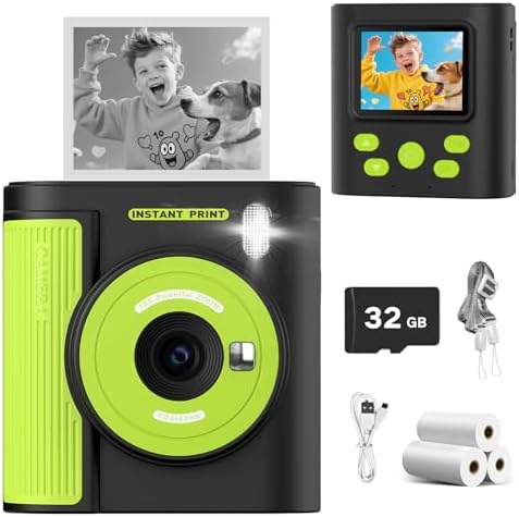 Mgaolo Kids Camera with Instant Print, Thermal Printing Digital Camera Gift for 3-12 Years Old Children, Safe Ink-Free Design, Toy for Creativity & Learning (Black)