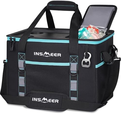 INSMEER Hard Top Soft Cooler with 2 Cup Holders, Large Foldable Cooler Bag - 40L/70 Cans, 100% Leakproof/Insulated/Portable Glaciere with Shoulder Strap for Travel, Beach, Camping, BBQ, Events