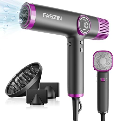 Faszin Hair Dryer, Lightweight Blow Dryer with 110,000 RPM High-Speed for Fast Drying, 200 Million Ionic Hairdryer with Auto-Clean, Low Noise, 3 Magnetic Nozzles for Travel, Salon, Home - Pink