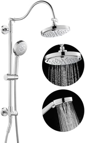 ROVOGO Retrofit Shower System with 7" RainShower, 5-Setting Handheld, 22" Slide Bar with 3-Way Rotary Diverter, Exposed Pipe Shower Column Kit 304 Stainless Steel, Chrome (NOT Include Mixer Valve)