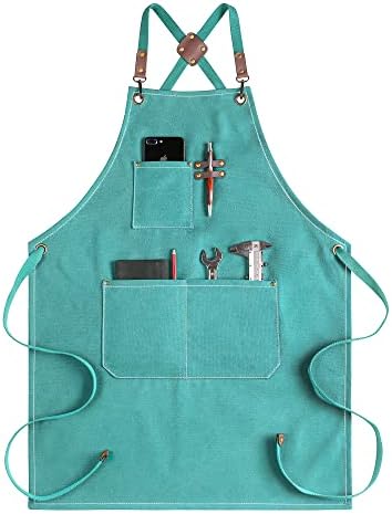 CONTAIL Chef Apron for Men Women,Canvas Aprons with Pockets-Cross Back Kitchen Apron for Cooking Grilling Baking BBQ Barber