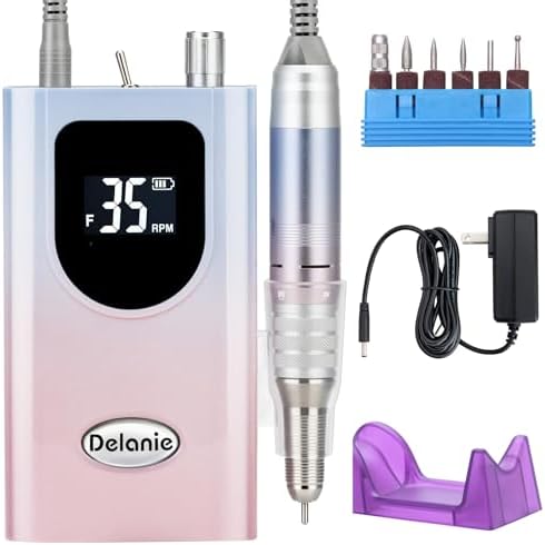 Delanie Professional Nail Drill High Torque 35000 RPM Rechargeable Portable Electric Nail File for Acrylic & Gel, High Speed, Low Heat, Low Vibration, Rose Gold