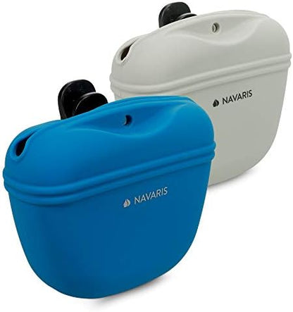 Navaris Silicone Dog Treat Pouches (Set of 2) - Dog Treat Pouch Holder Bag with Clip for Training, Treats, Leash - Polyhedron Design - Blue and Gray