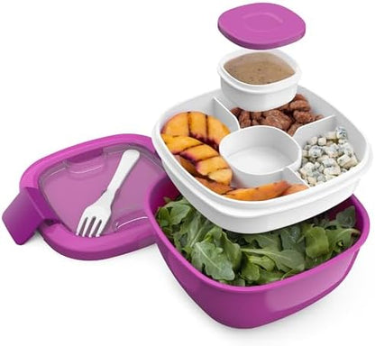 Bentgo Salad - Stackable Lunch Container with Large 54-oz Salad Bowl, 4-Compartment Bento-Style Tray for Toppings, 3-oz Sauce Container for Dressings, Built-in Reusable Fork & BPA-Free (Khaki Green)