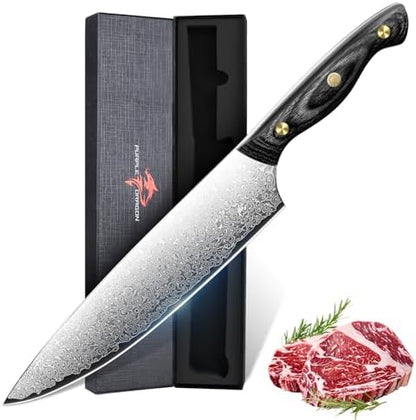 Purple Dragon Damascus Fish Fillet Knife - 7 inch Flexible Boning Knife with VG10 Core, Kitchen Slicing Knife with Full Tang Handle, Birthday Dad Mom Gift