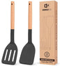 Silicone Cooking Spatula Set | Heat Resistant Turner | Non Stick Kitchen Spatula | Wooden Handle Cooking Tool | Frying Baking Utensils - PuriLite