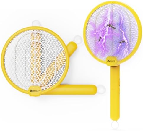 2 in 1 Electric Fly Swatter, 4000V Foldable Bug Zapper Racket, Rechargeable Mosquito Racket with UV Light Trap, Electronic fly zapper with 3 Layer Safety Mesh for Indoor and Outdoor, USB C, Dual Modes