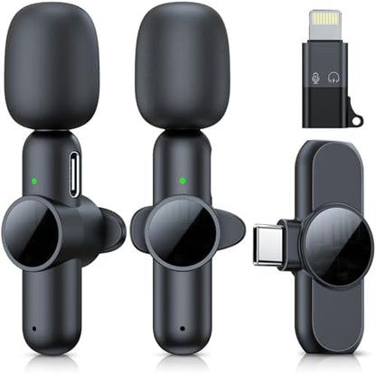 2 Pack Wireless Lavalier Microphone for iPhone iPad, RICCHI Mini Microphone Plug-Play Wireless Mic for Video Recording, Interview, YouTube, Facebook, TikTok, Auto Sync and Noise Reduction