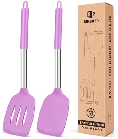 Pack of 2 Silicone Slotted Spatula,Non Stick Solid Kitchen Turner, High Heat Resistant BPA Free Cooking Utensils for Fish, Eggs, Pancakes（Black