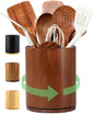 Wooden Utensil Holder | Rotating Utensil Organizer | Kitchen Counter Storage Crock | Farmhouse Countertop Decor | Cooking Utensil Stand - PuriLite