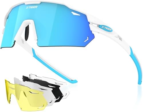 X-TIGER Polarized Cycling Glasses with 5 Interchangeable Lenses,MTB Biking Baseball Running Sports Sunglasses for Men Women