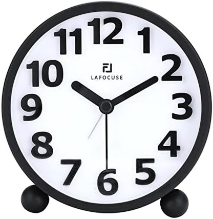 Lafocuse 4 Inch Silent Alarm Clock, Analog Alarm Clocks Non Ticking for Bedrooms Bedside Desk Table with Night Light and Snooze Function